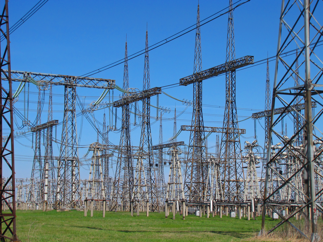 Large high-voltage electrical substation switchyard
